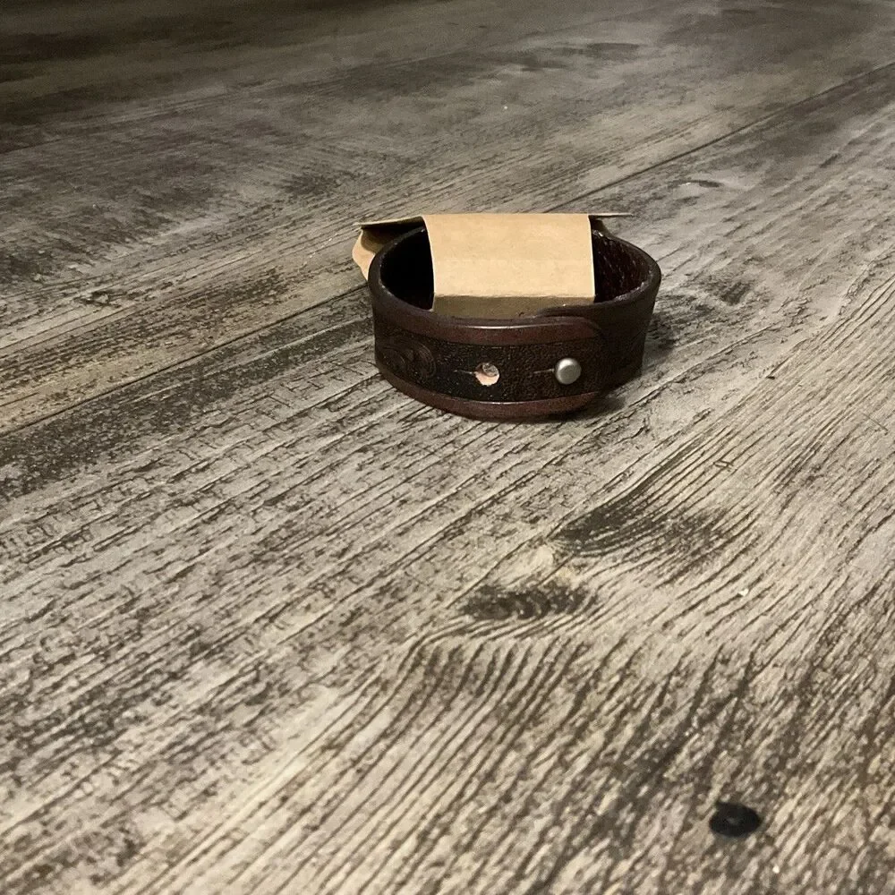Justin Genuine Leather Brown Tooled Western Style Bracelet Unisex